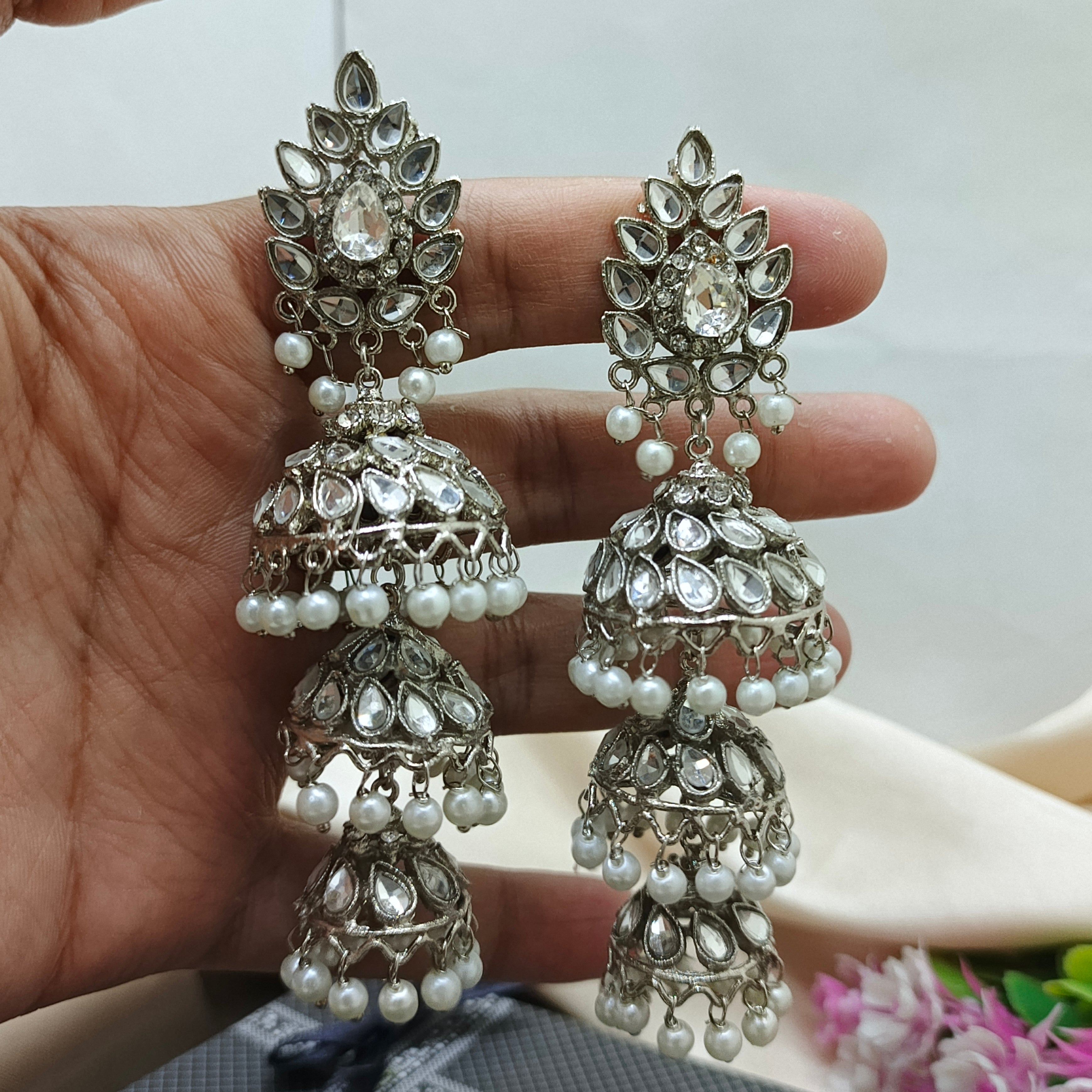 3 step Kundan Jhumka