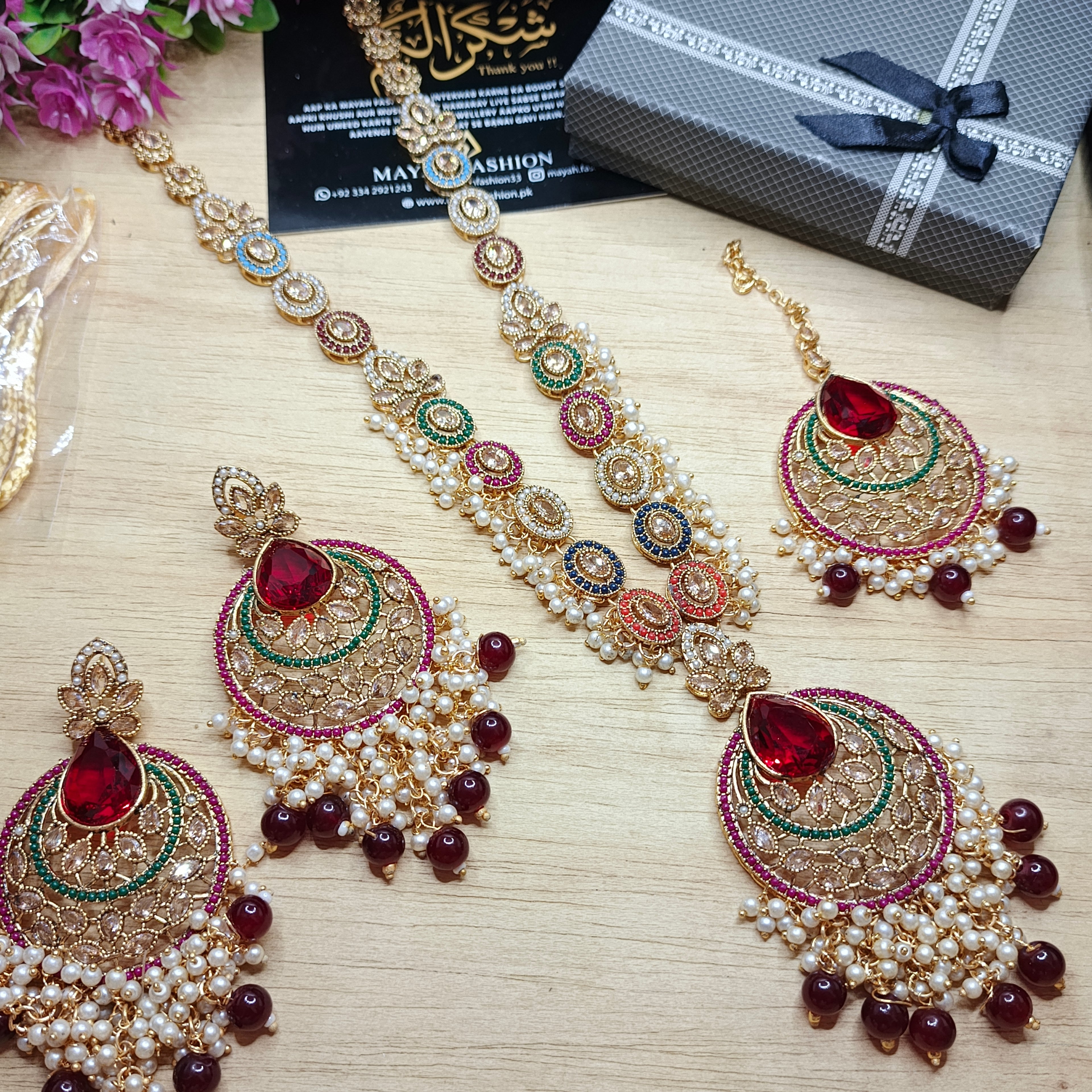 Nauratan Mala Set with earrings and teeka