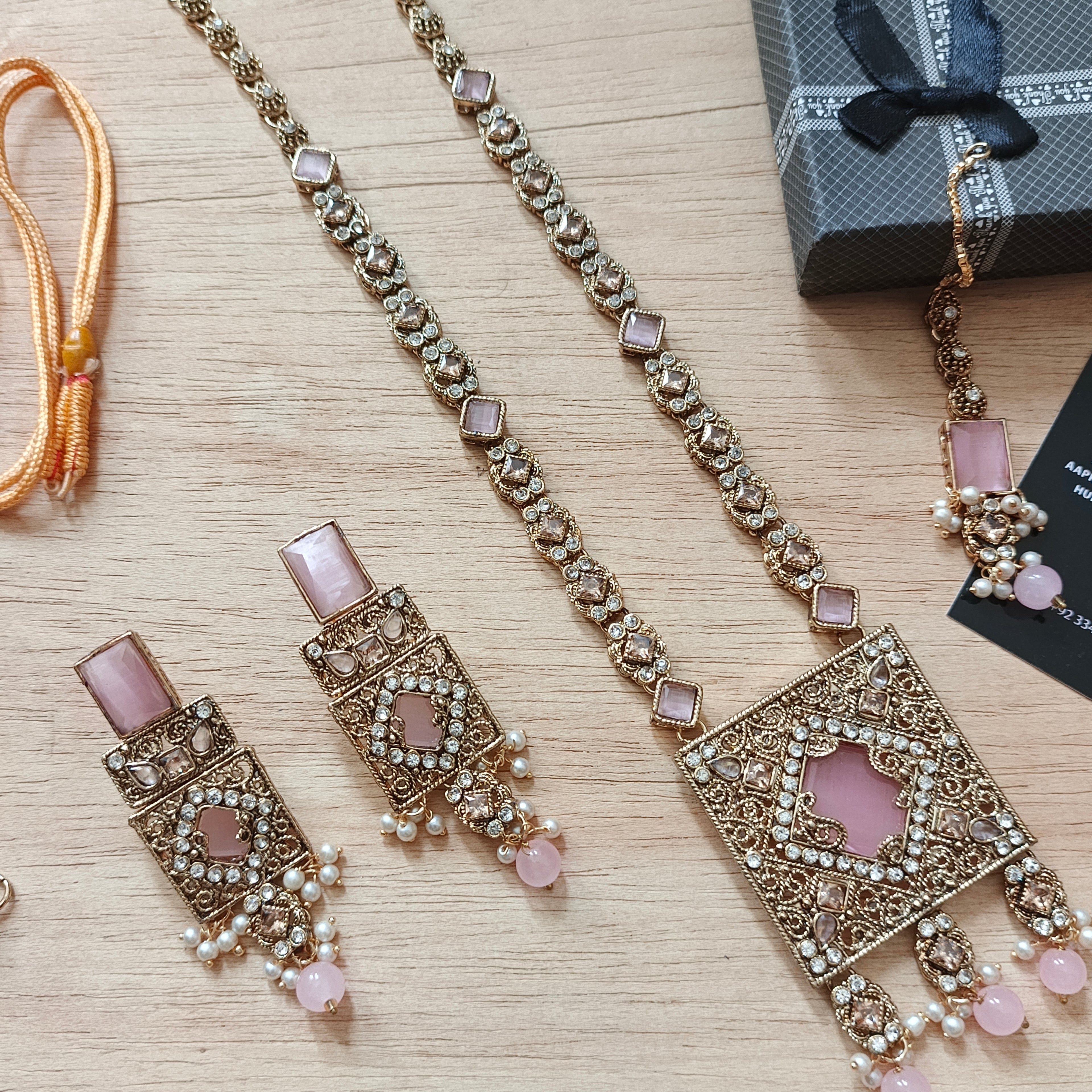 Long Pendant set with earrings and teeka