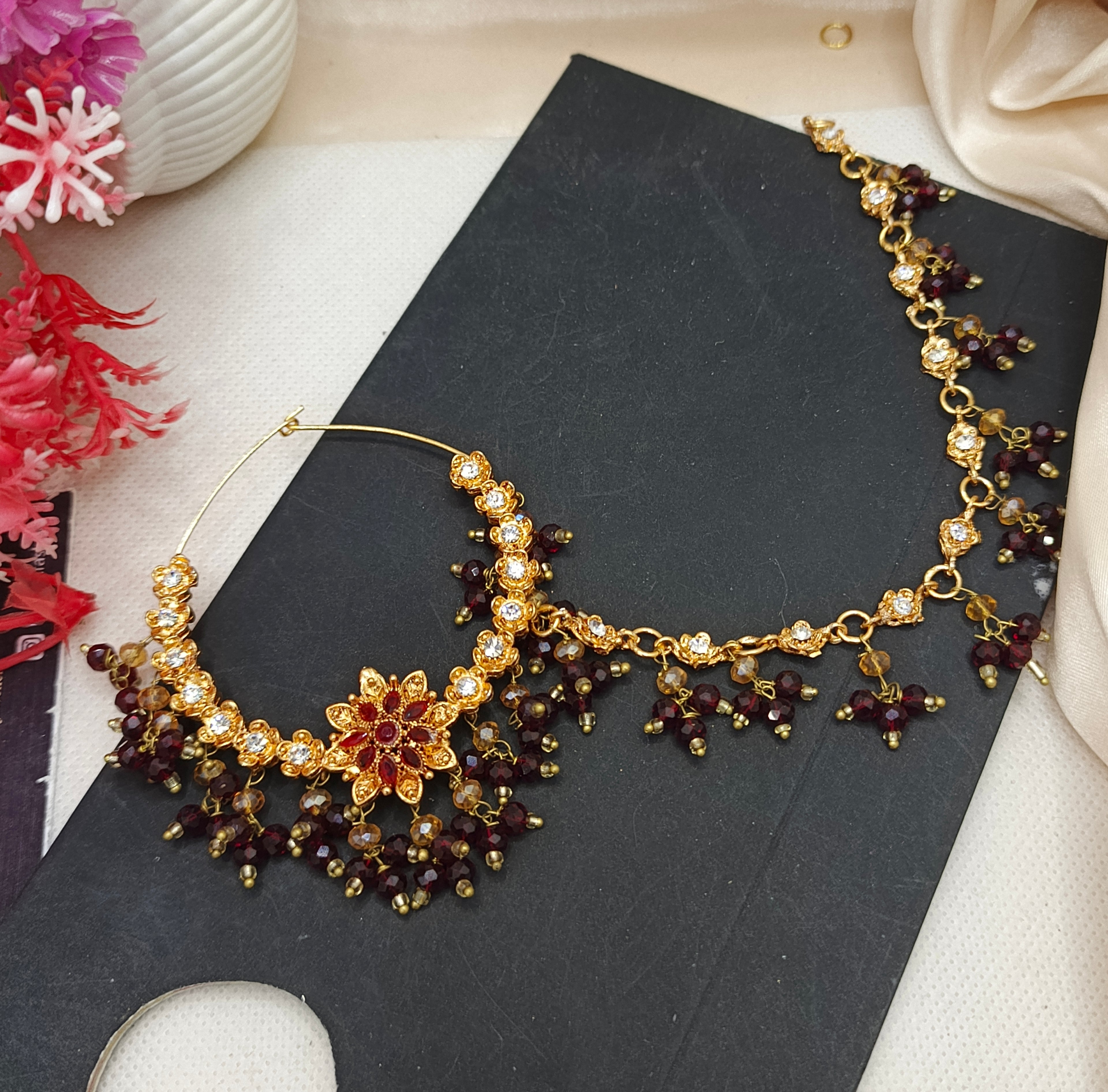 Kashees Style bridal Nath(maroon)