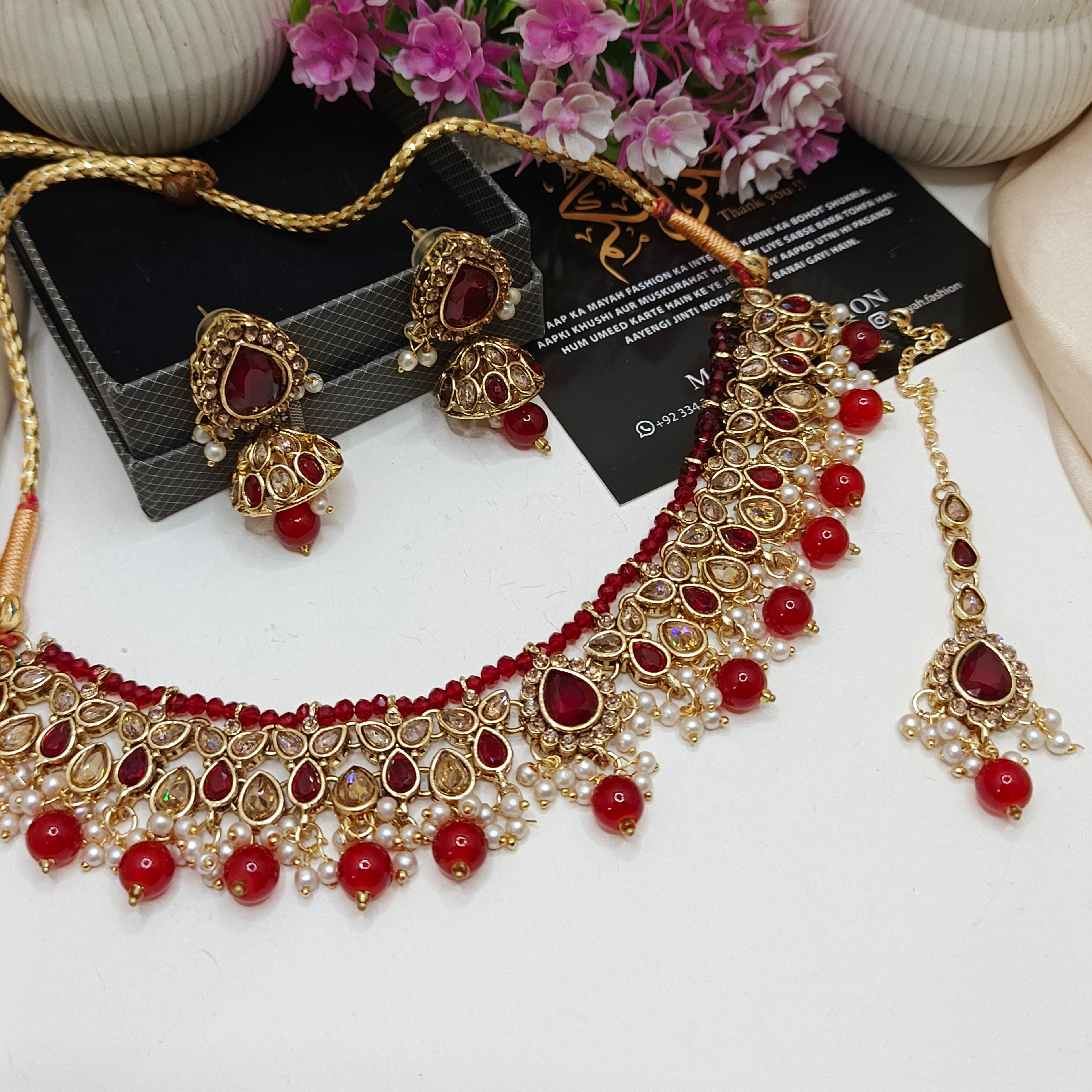 Polky Style necklace with jhumka