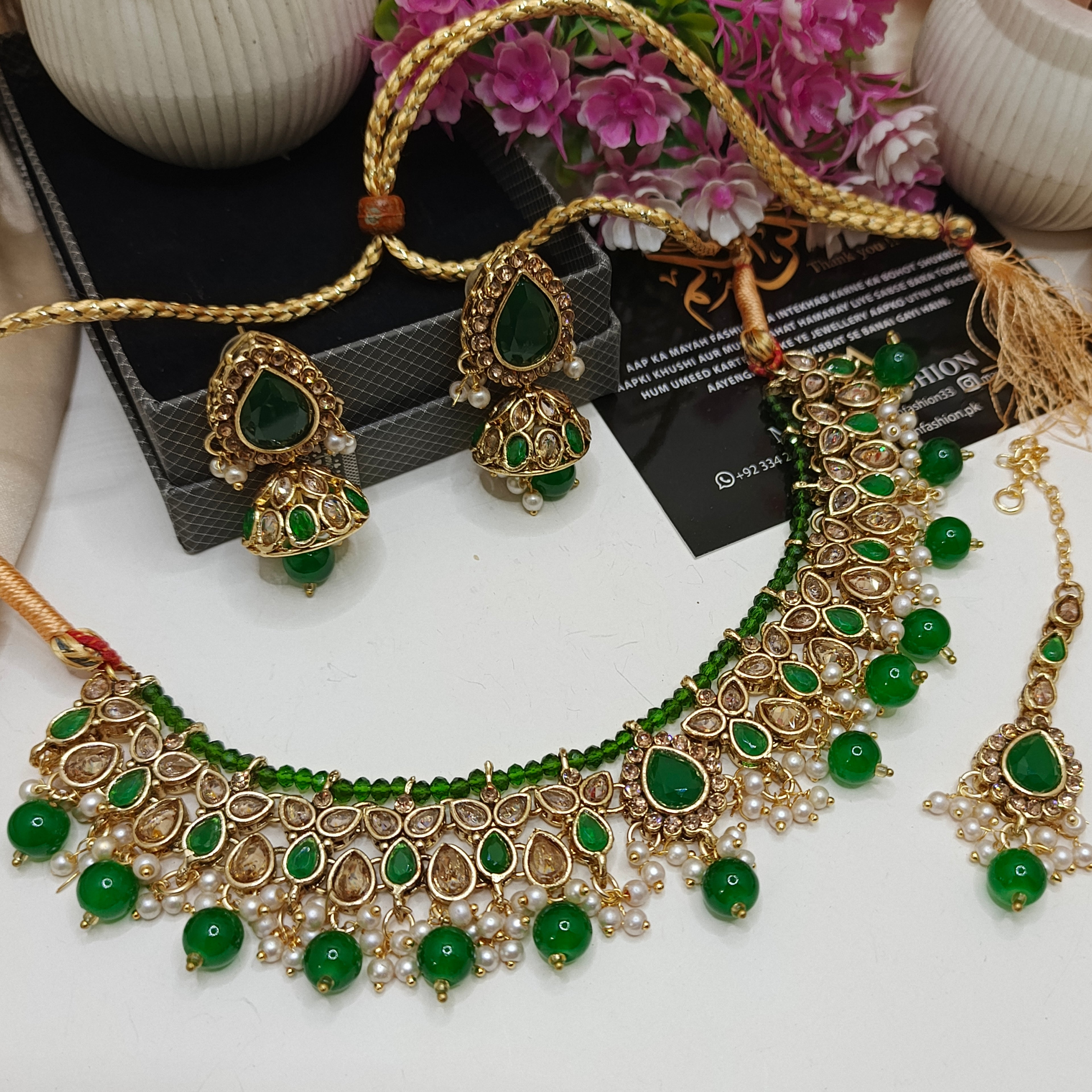 Polky Style necklace with jhumka