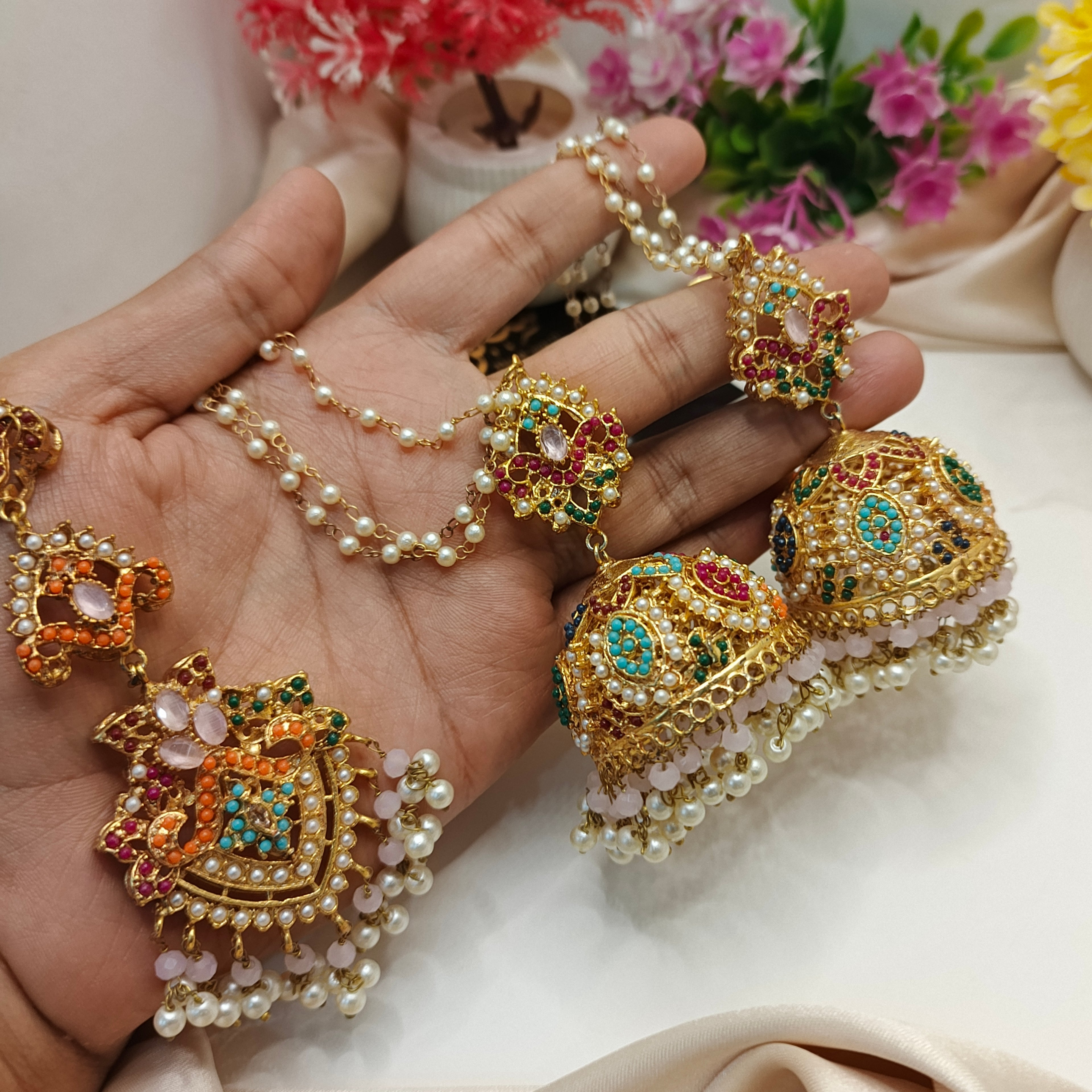 Nauratan Sahara Jhumka with Teeka
