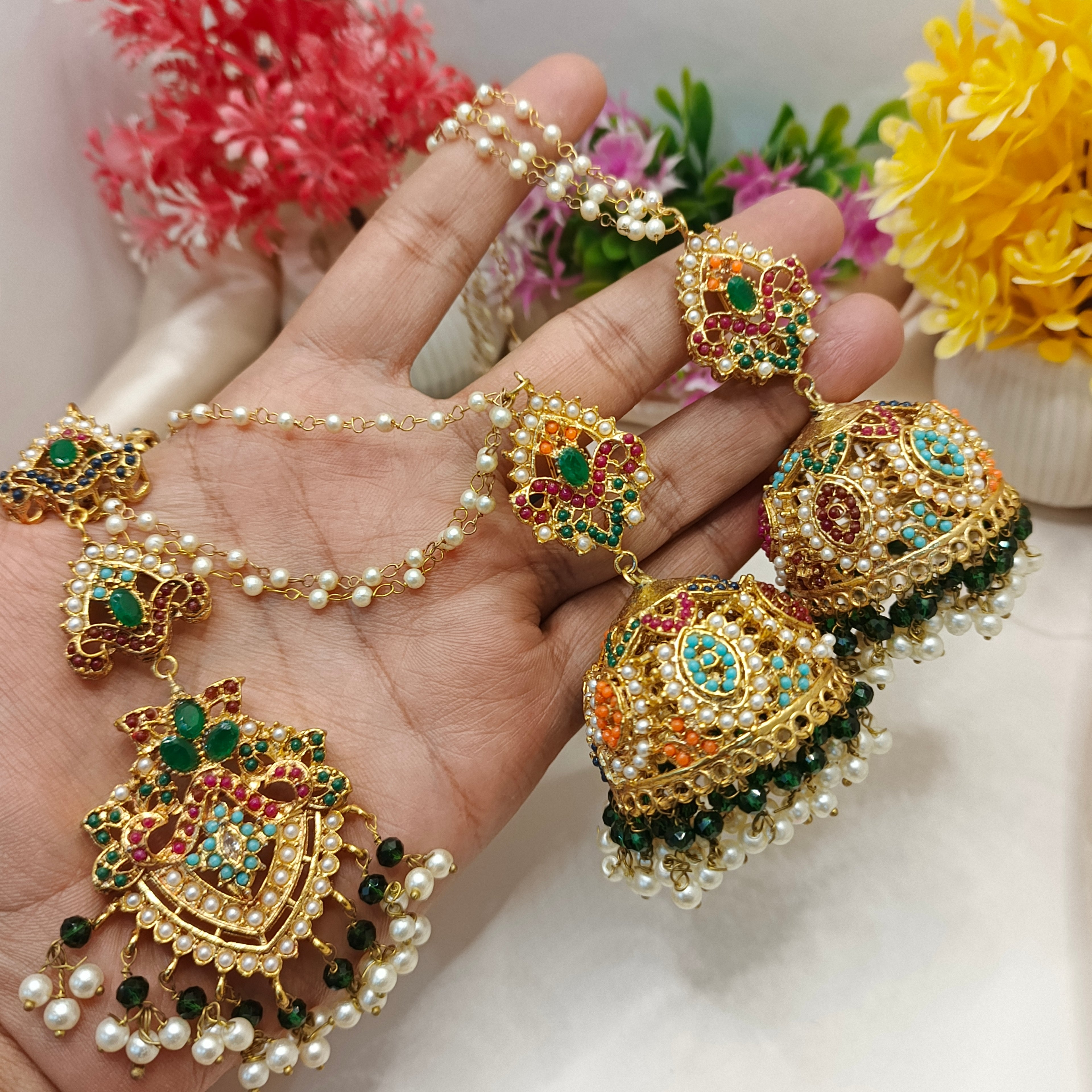 Nauratan Sahara Jhumka with Teeka