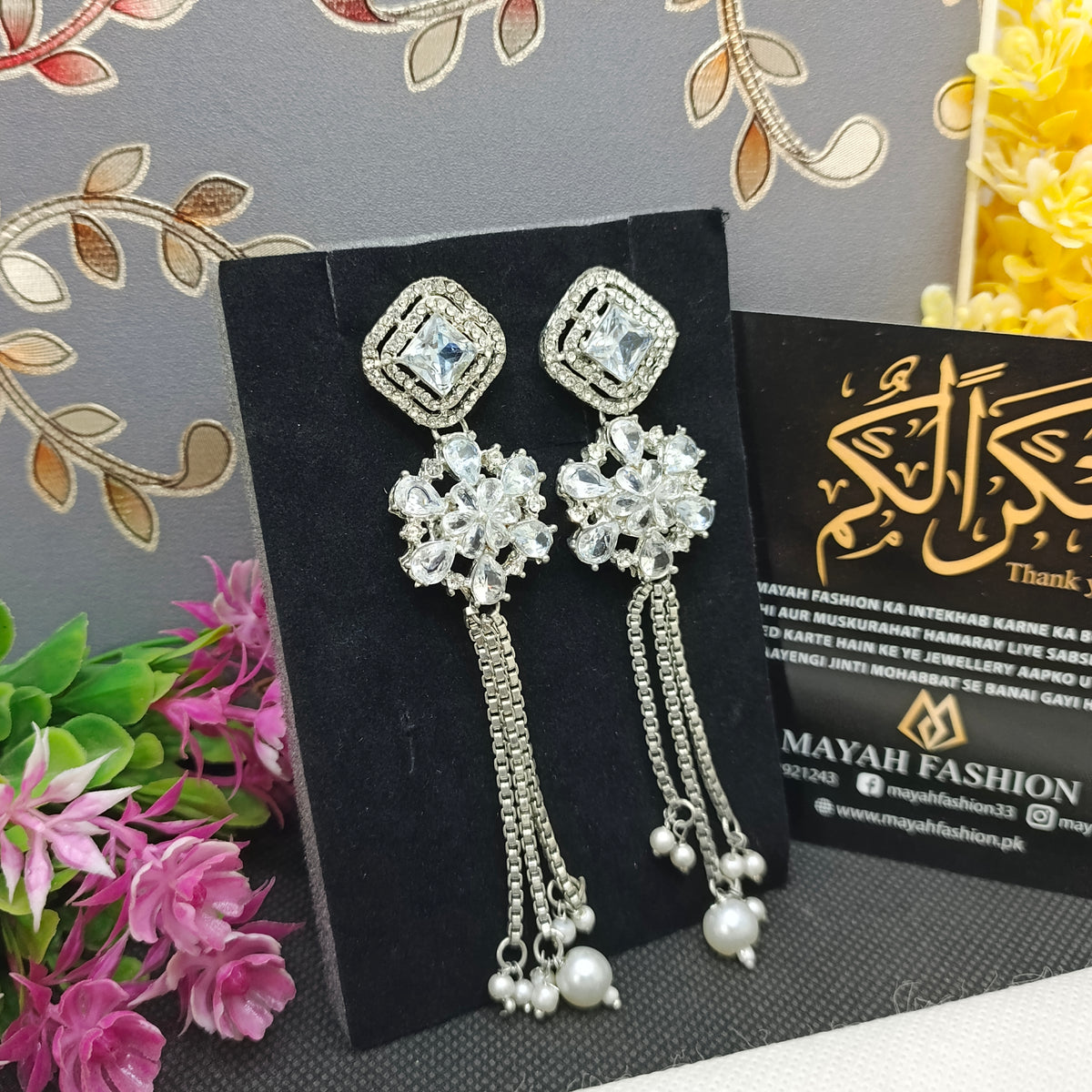 Zircon flower Long earrings