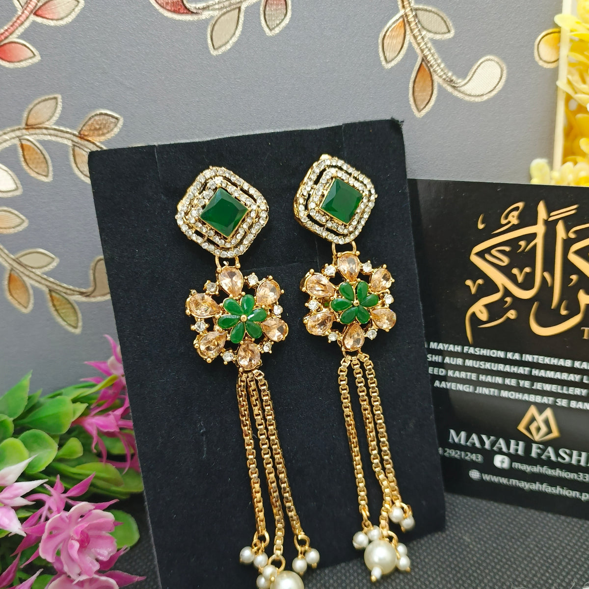 Zircon flower Long earrings