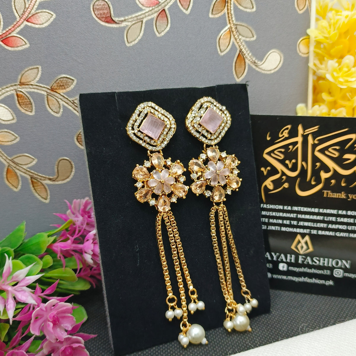 Zircon flower Long earrings