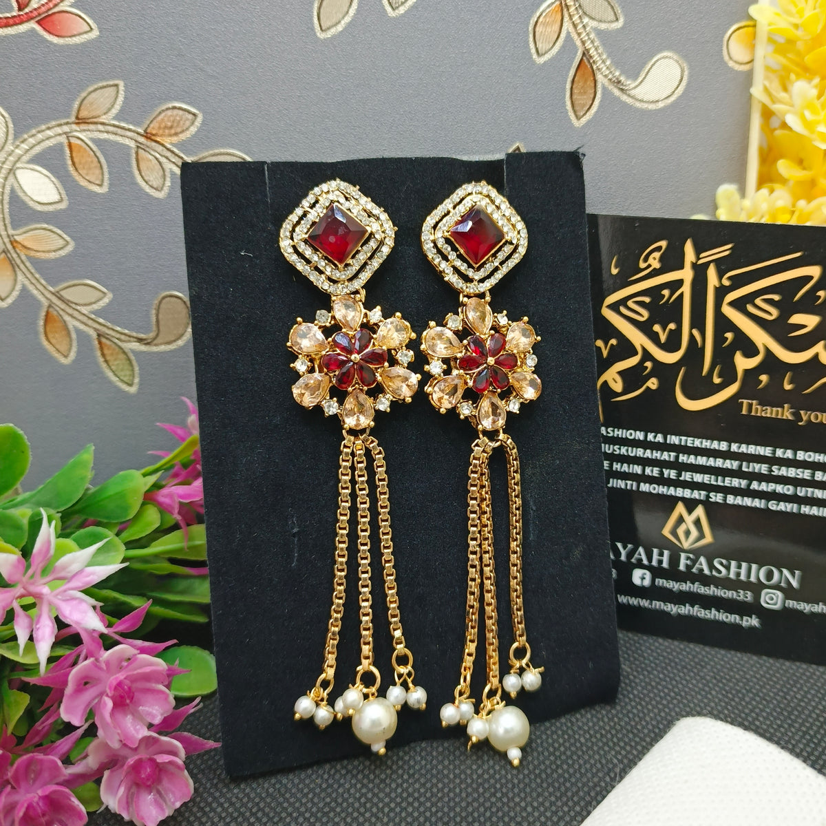 Zircon flower Long earrings