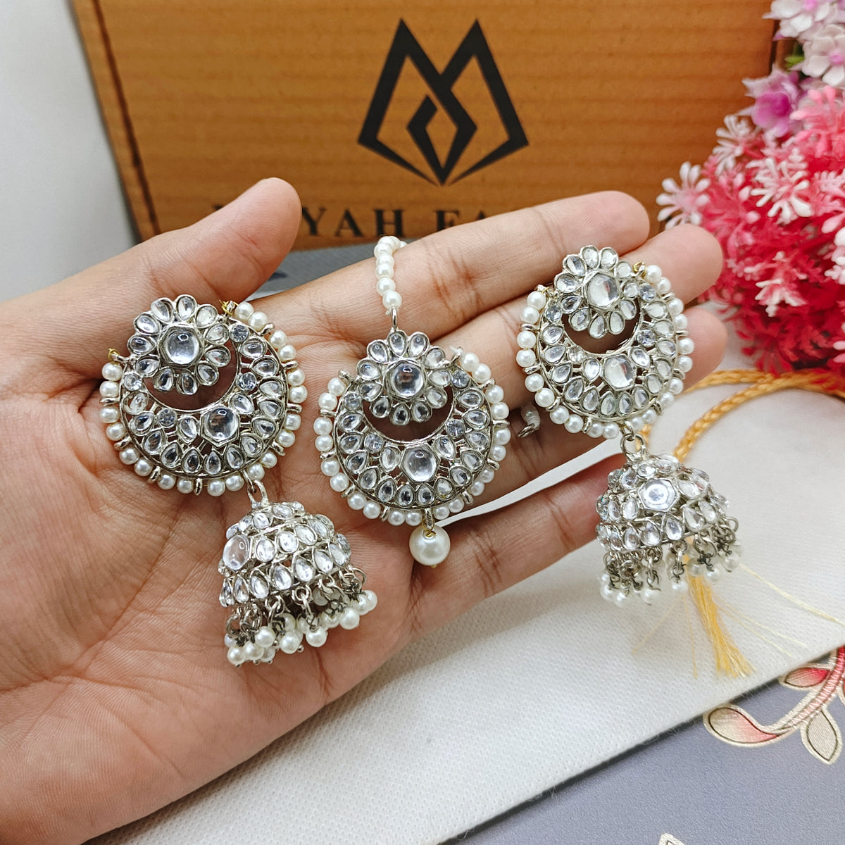 Premium Kundan Bali Jhumka with Teeka
