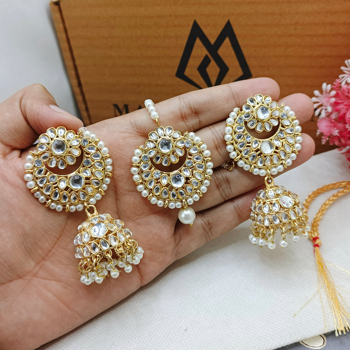 Premium Kundan Bali Jhumka with Teeka