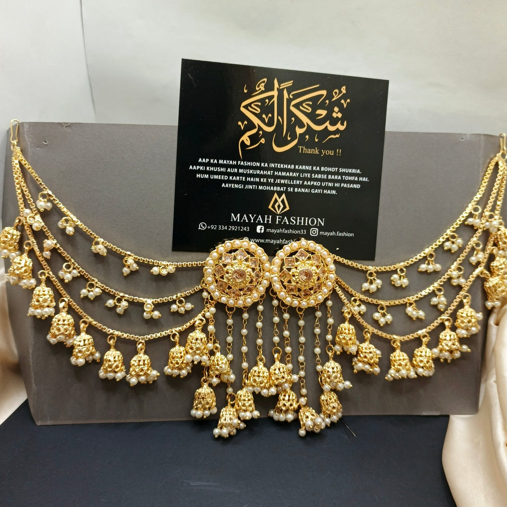 Golden polish Bahubali earrings with sahare