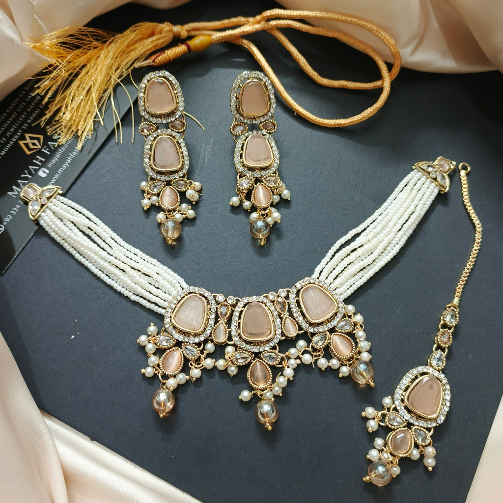 Real stone work Chokar Set