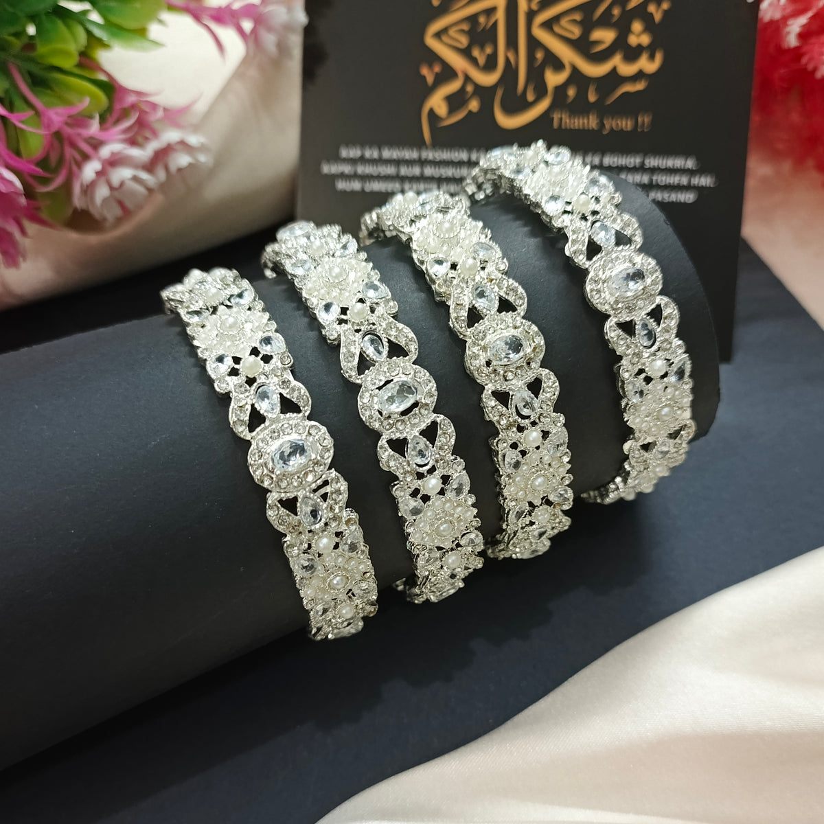 Set of stone work bangles (silver)
