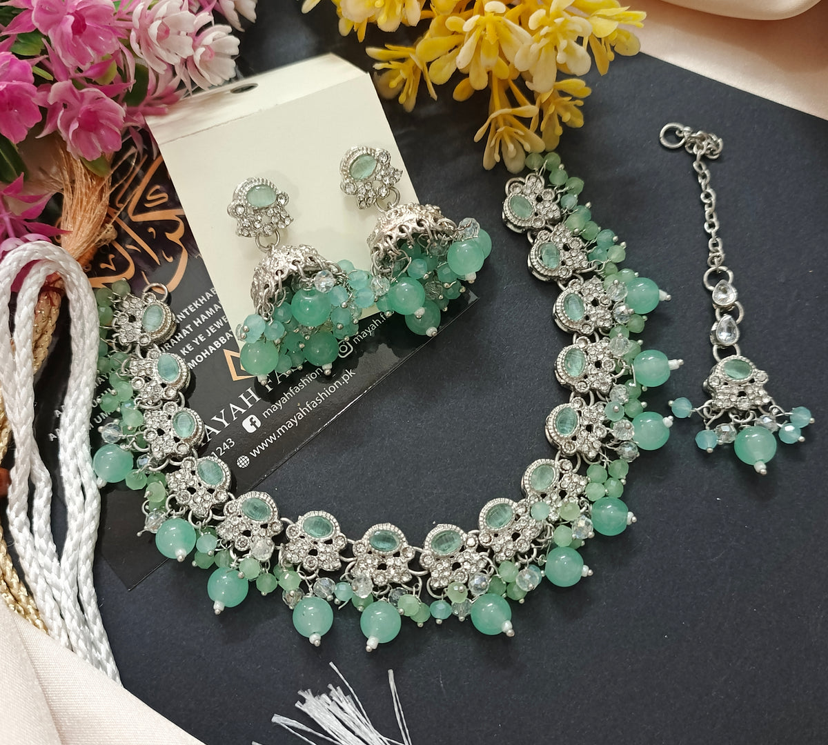 Light Necklace Set with Jhumka & Teeka